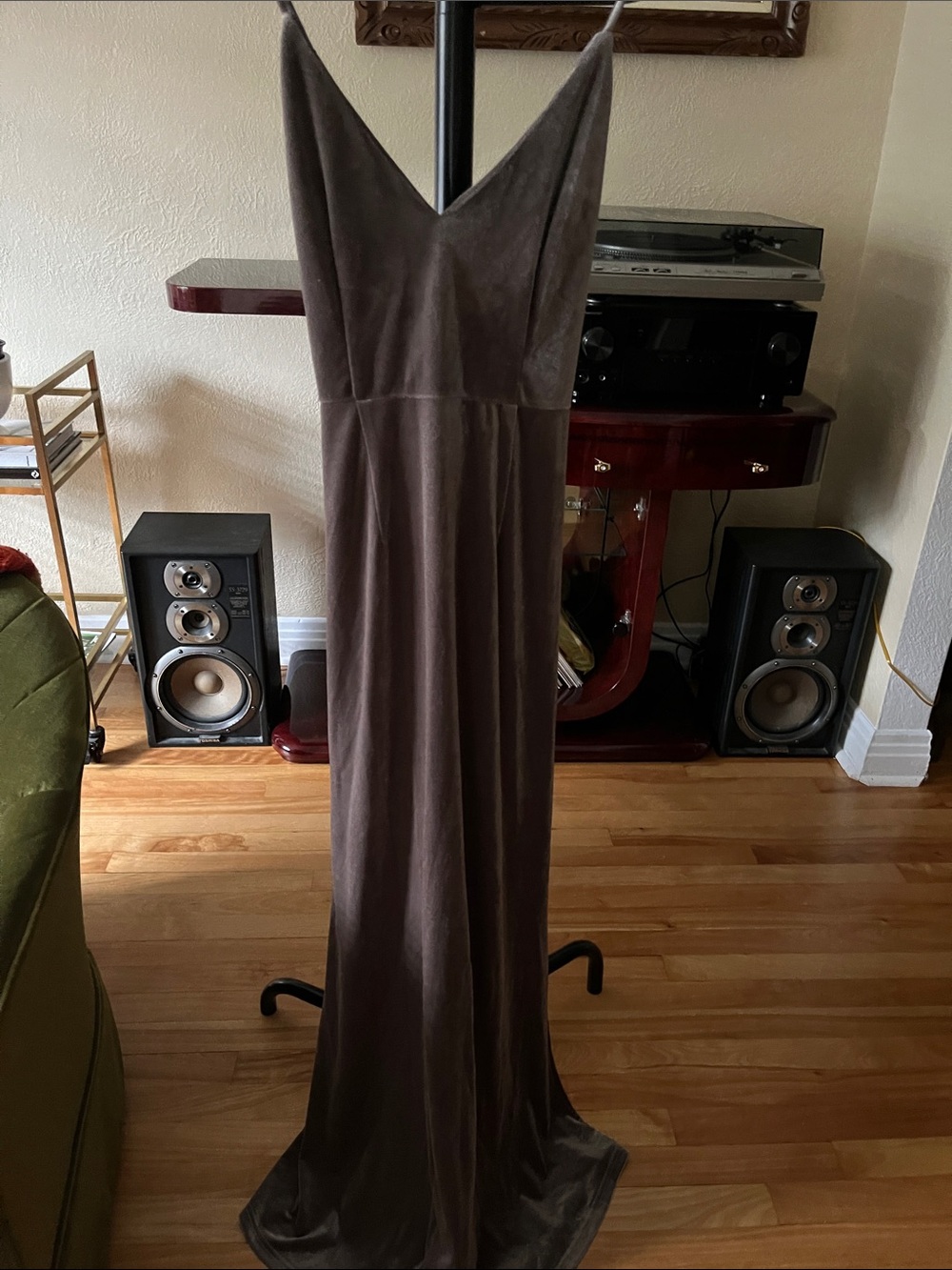 V-Neck Mauve Velvet Maxi Dress